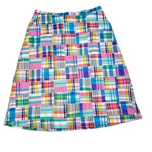 Vintage J Peterman Cotton Madras Plaid A Line Skirt Size 14 Pockets